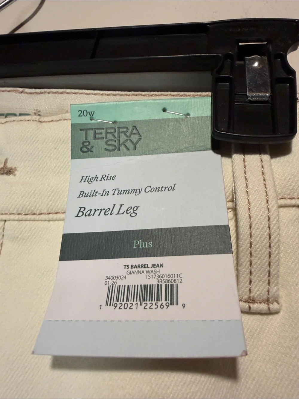Terra & Sky NWT High Rise Barrel Leg Cream Khaki Tummy Control Waist Size 20W
